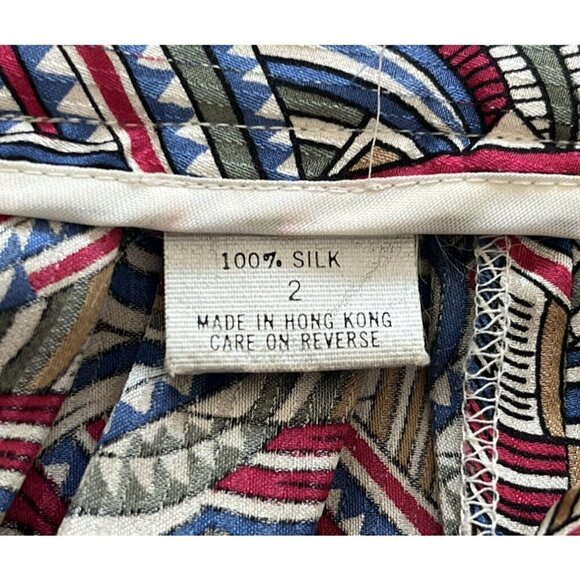 Vintage 90s TAHARI Woman's Sz 2 100% Silk Blouse & Skirt Set Pink Blue Geometric - Picture 11 of 14